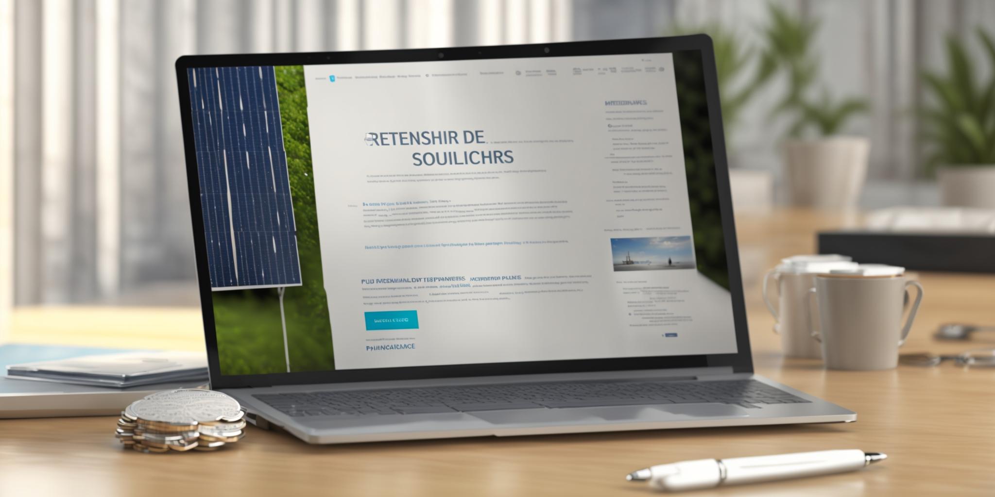 A laptop displaying a website about obtaining financial aid for solar panels, guiding homeowners through the application process.