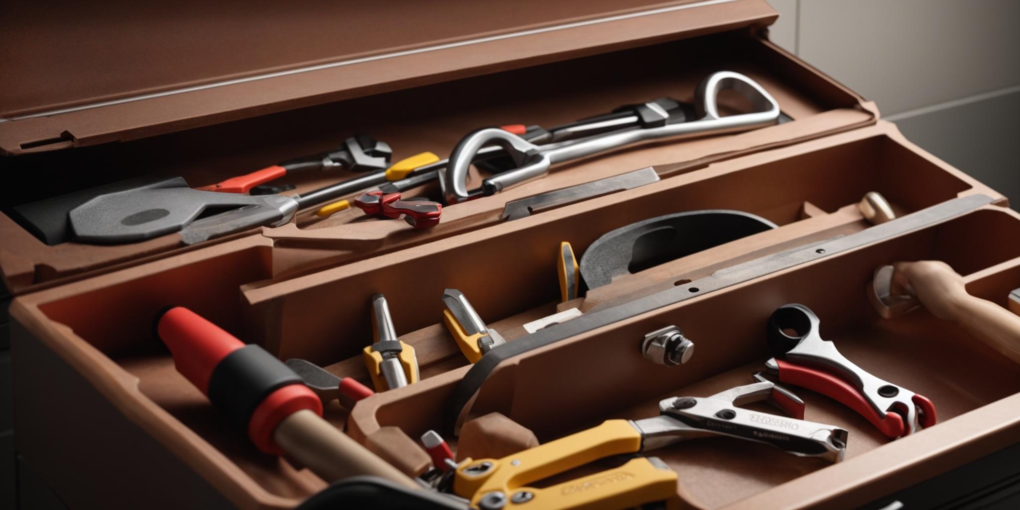 An open plumber's toolbox filled with tools, set against the backdrop of a newly renovated bathroom, symbolizing professional plumbing services.