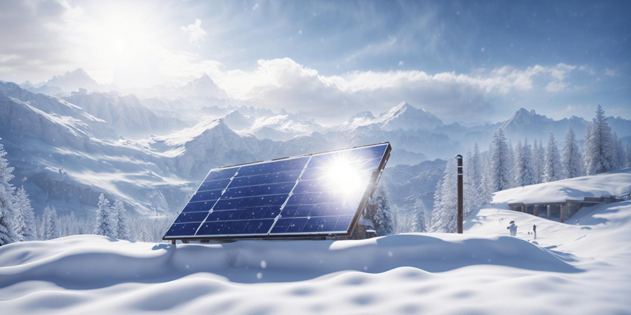 Panneaux solaires recouverts de neige résistant à une tempête de neige en montagne