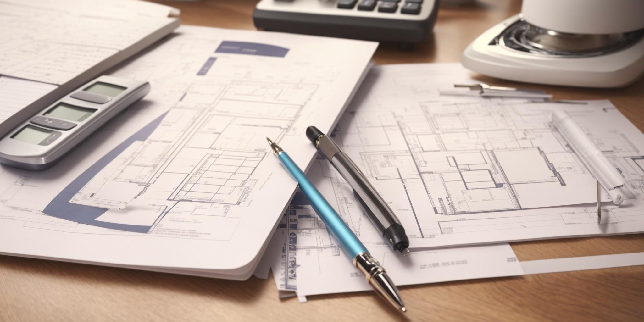 Bloc-notes avec un budget de rénovation de plomberie écrit dessus, accompagné d'une calculatrice, d'un stylo et d'un mètre ruban