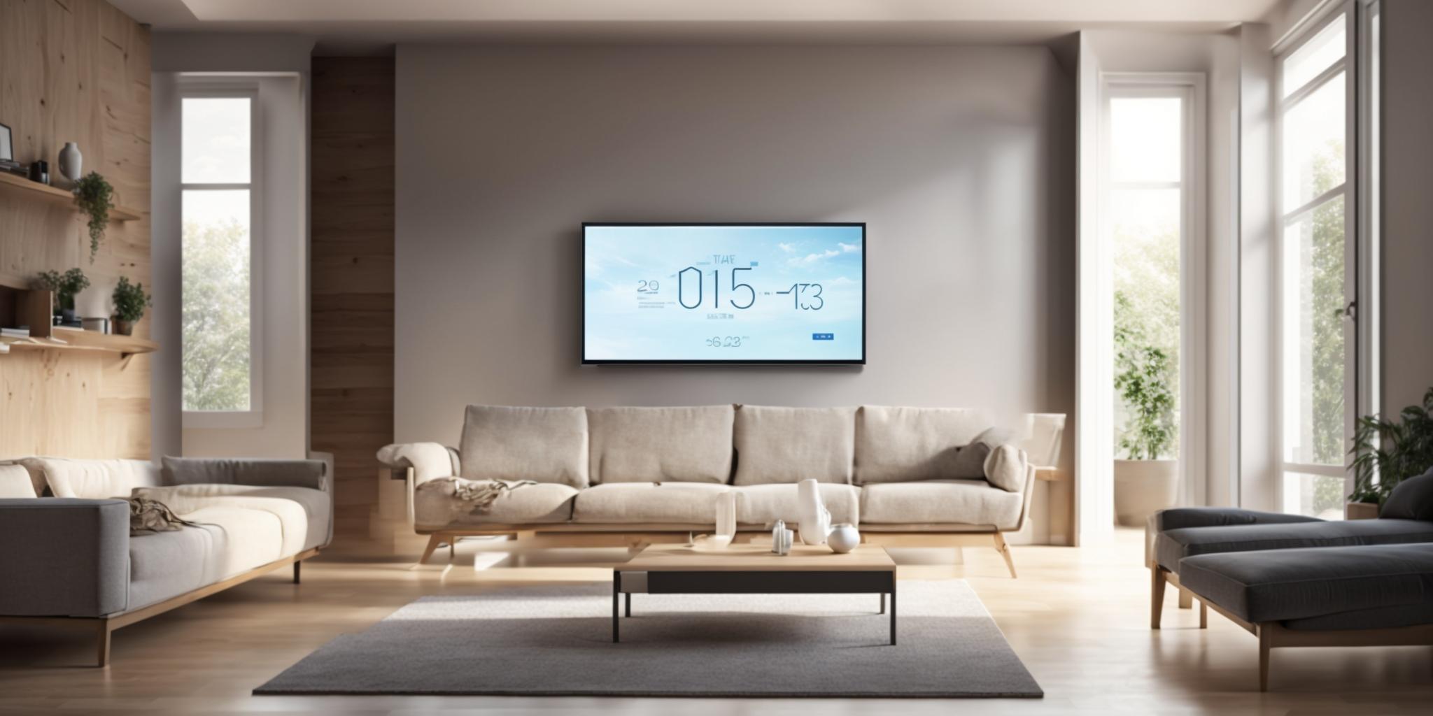 A cozy living room with a modern thermostat, highlighting the ability to control temperature and save energy in a comfortable home environment.