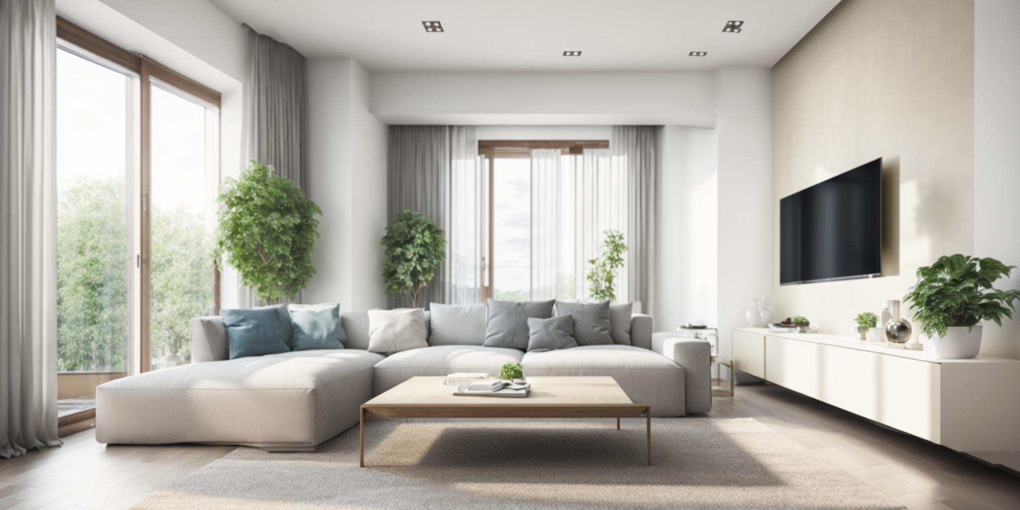 Climatisation intégrée dans un salon moderne et lumineux, pour un confort optimal.