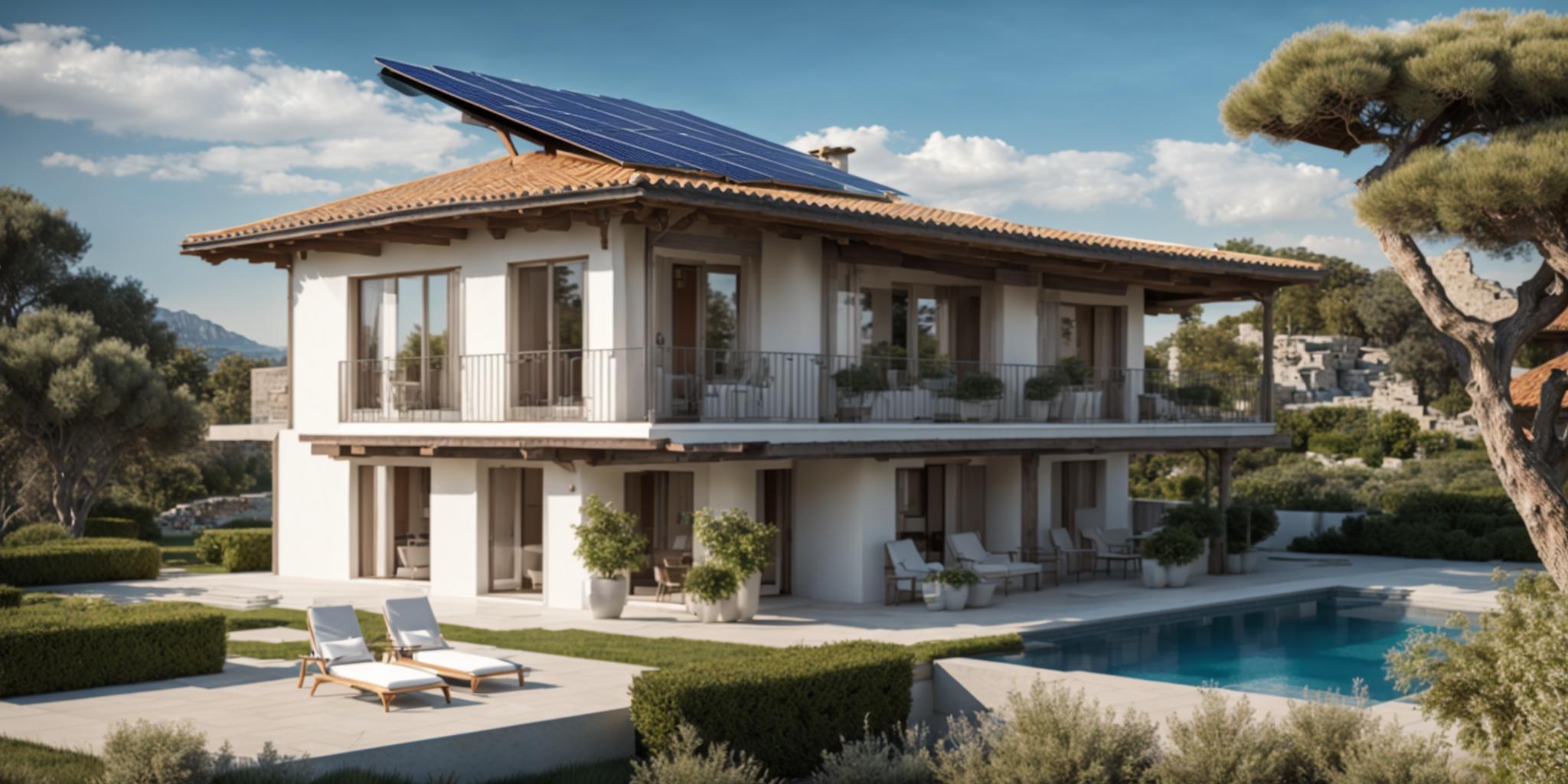 Une maison moderne avec des panneaux solaires installés sur le toit à Porto-Vecchio, en Corse.