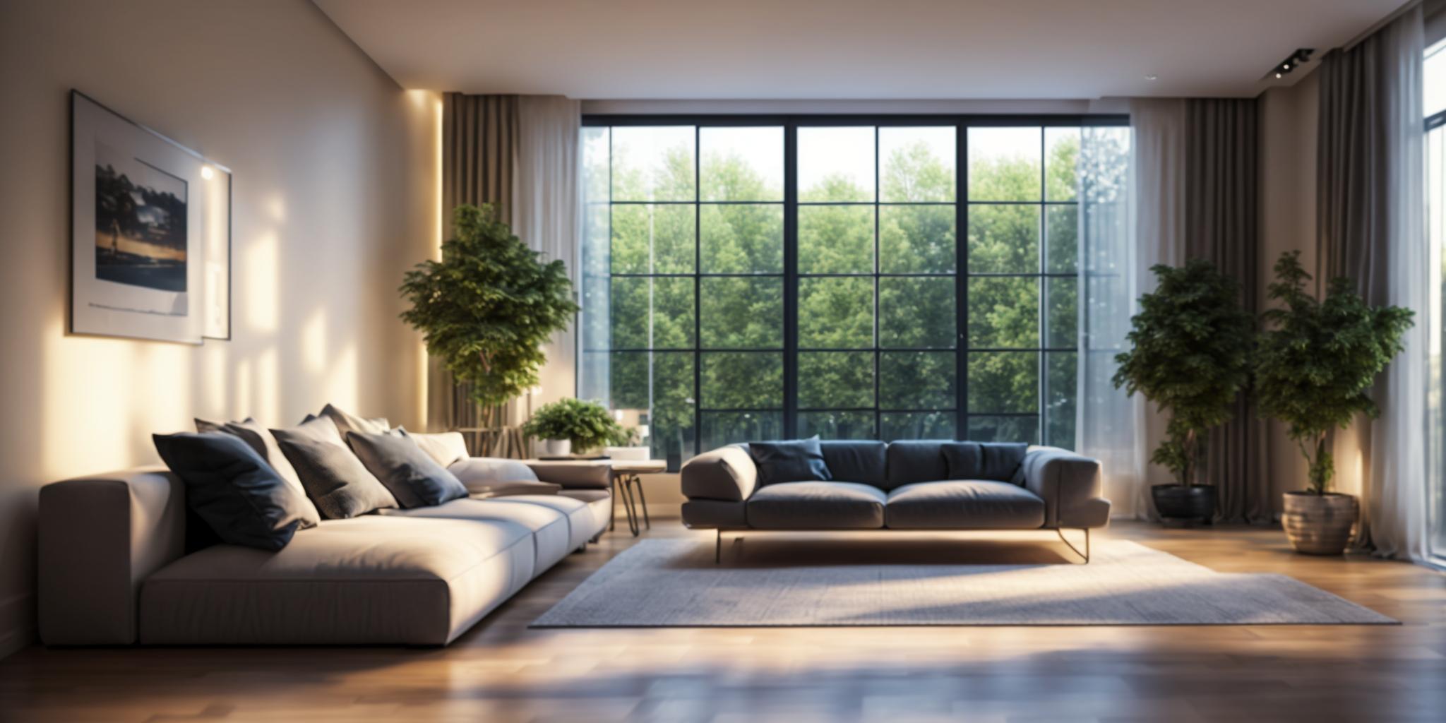 Salon moderne avec éclairage LED éco-énergétique.