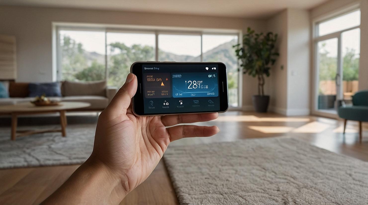 Application domotique sur un smartphone contrôlant un thermostat.