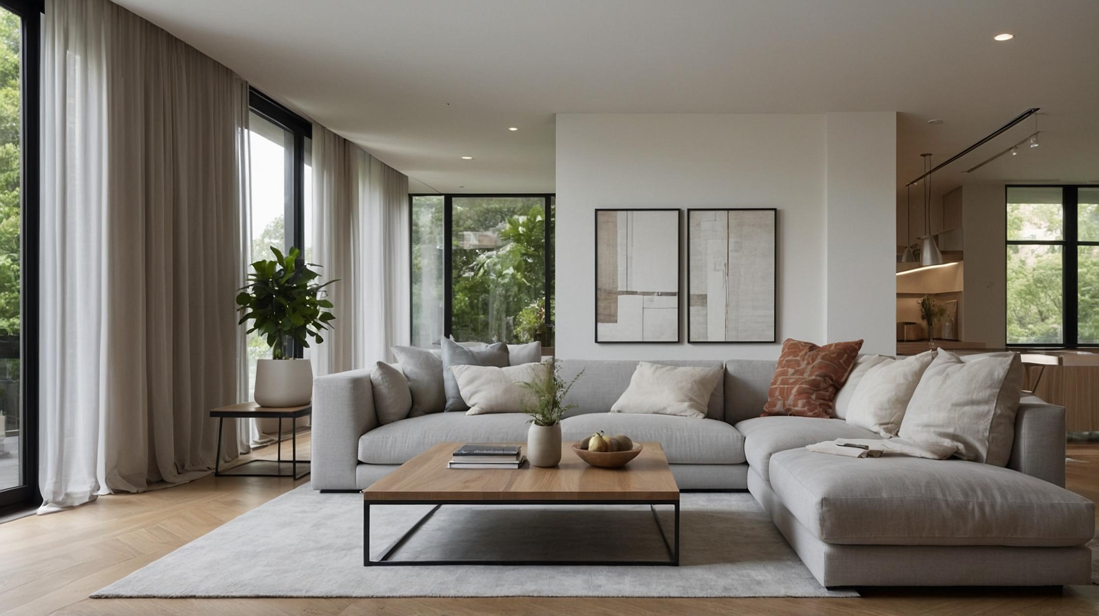 A modern air conditioning unit discreetly integrated into a stylish and comfortable living room.