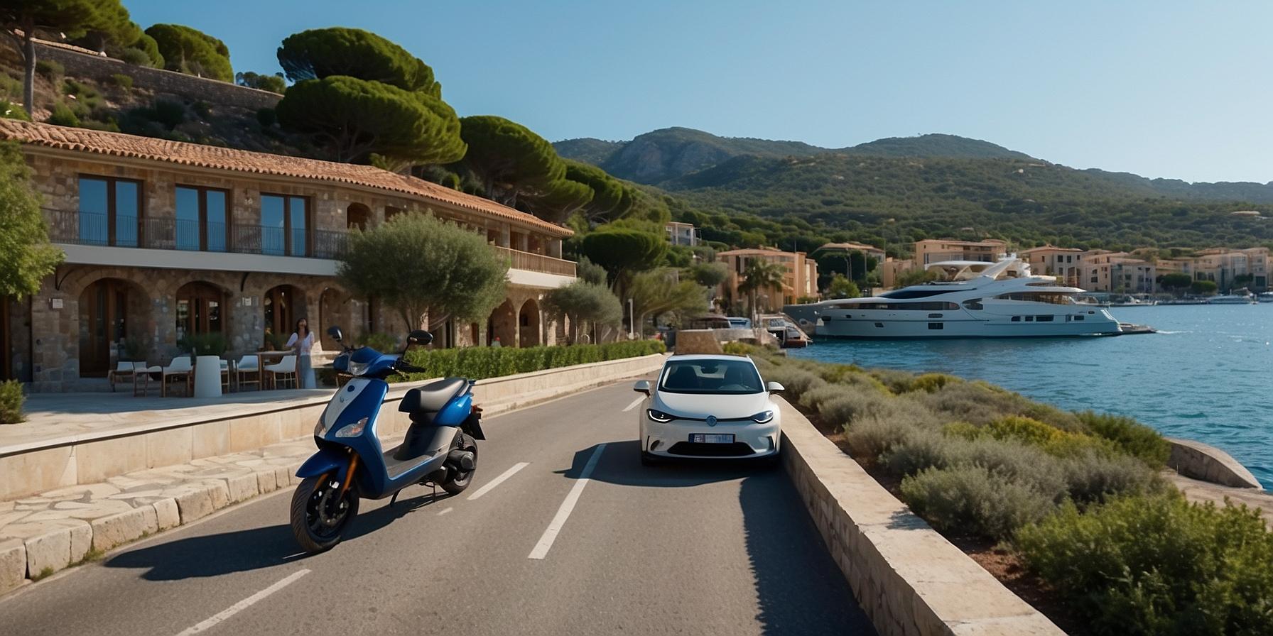 Panoramic view of sustainable transportation solutions along Corsican coastal road near Porto-Vecchio