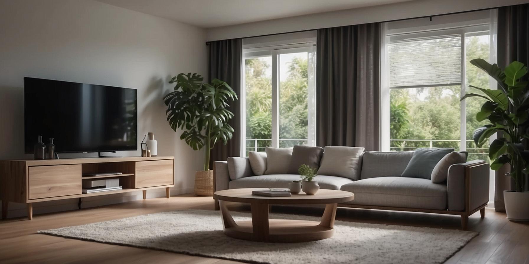 Comfortable living room with a well-maintained air conditioning unit, emphasizing the benefits of regular maintenance.