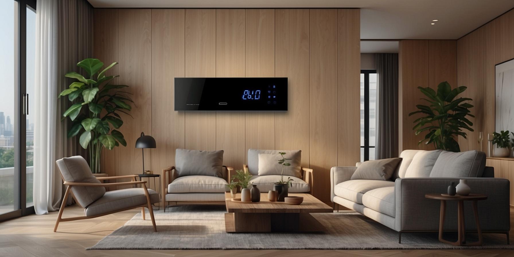 Modern thermostat displaying optimal temperature setting for energy efficiency in a comfortable home.