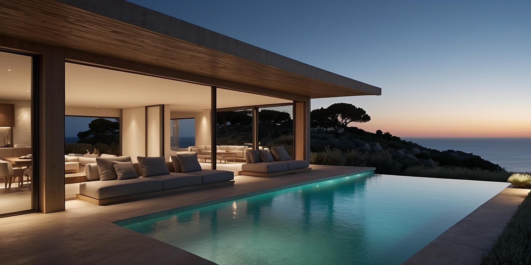 Optimized exterior lighting solutions for homes in Corsica, combining energy efficiency and aesthetics.