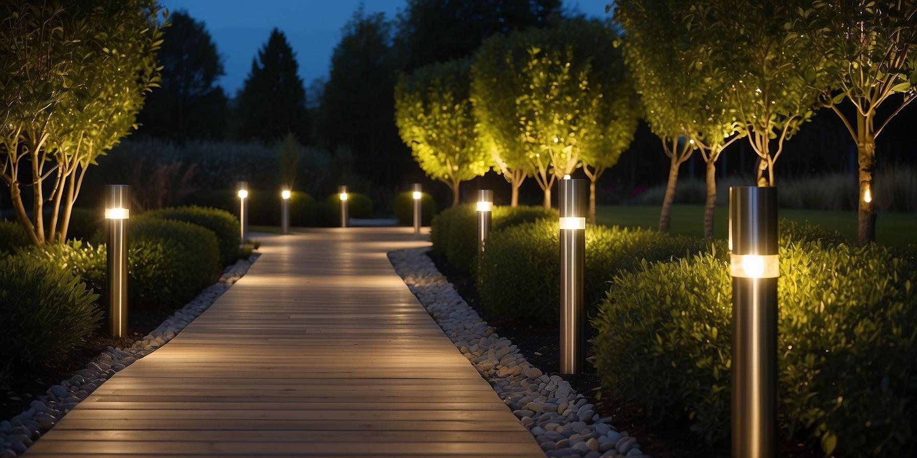 Types d'éclairage extérieur : Luminaires LED, halogènes, solaires, appliques, bornes, projecteurs pour jardin et terrasse en Corse.