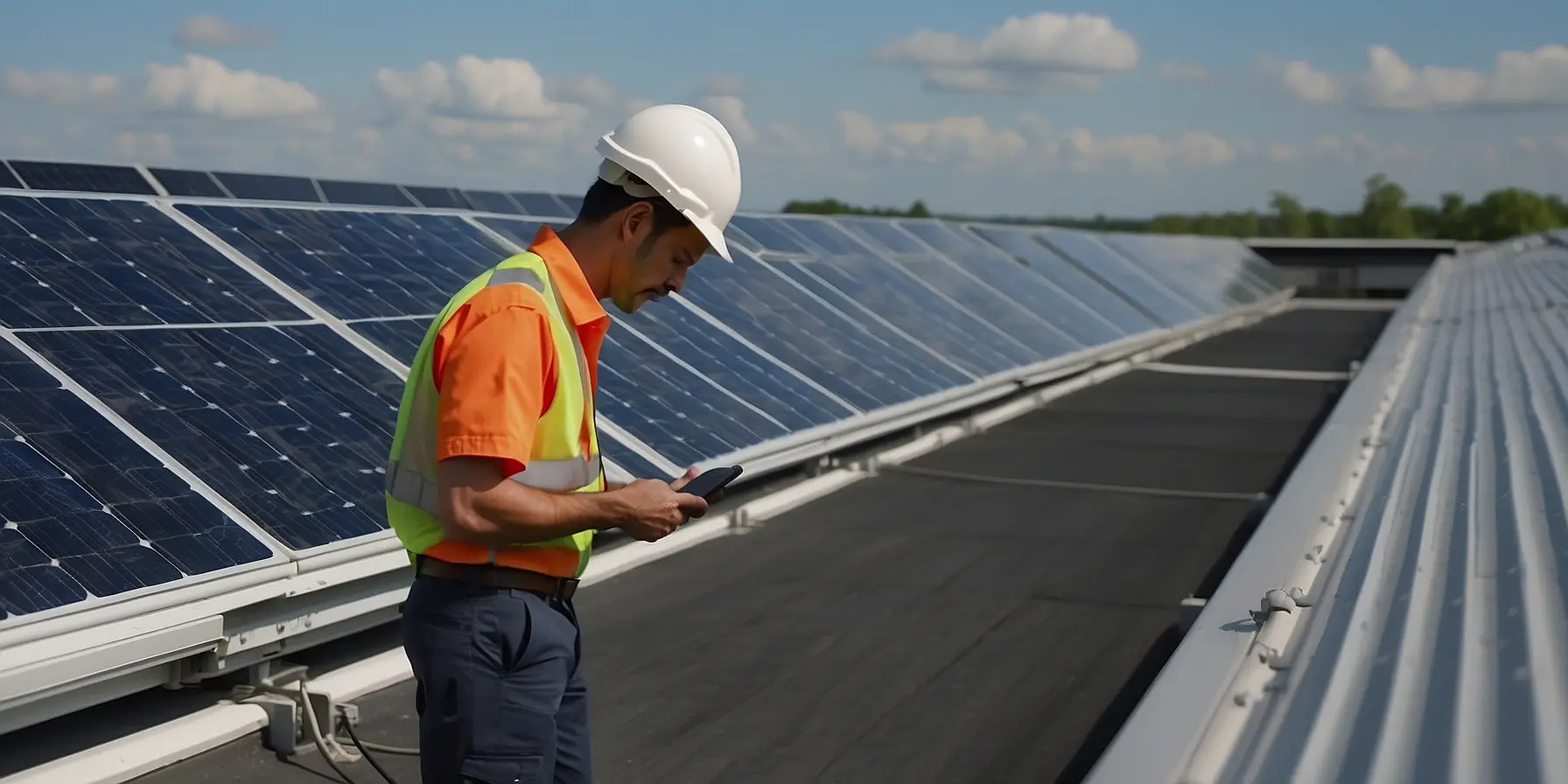 Technicien JB Group vérifiant l'onduleur d'un système de panneaux solaires.