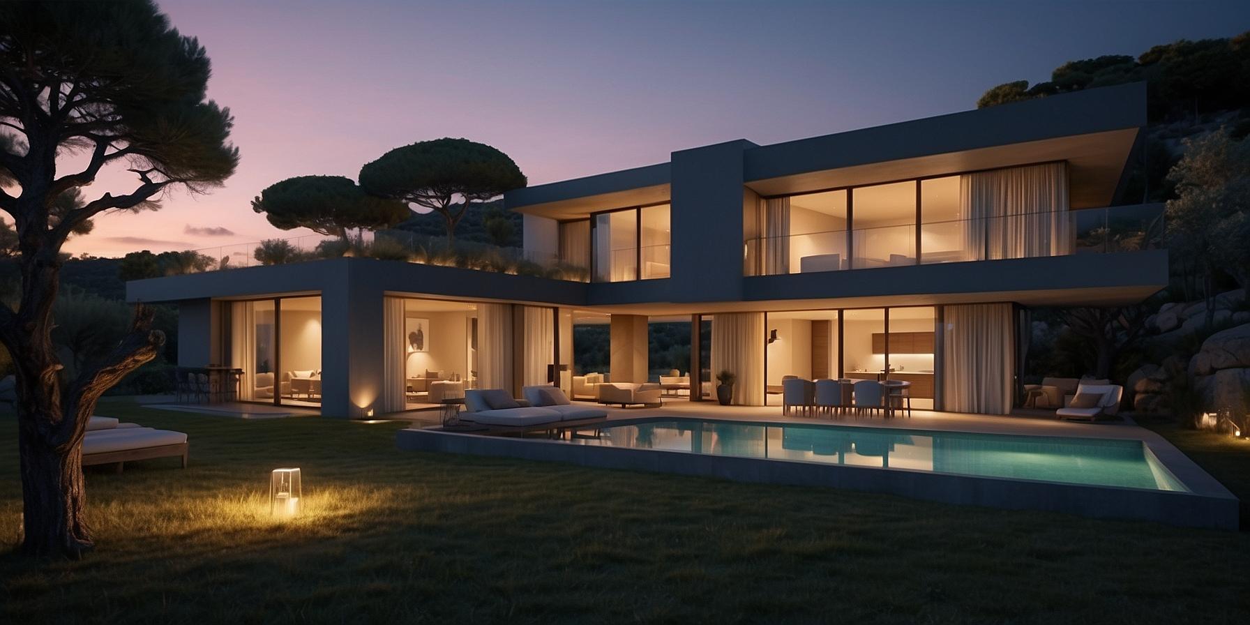 Connected smart home in Porto-Vecchio, Corse with solar panels, smart lighting, and electric vehicle charging. Sustainable and comfortable living.