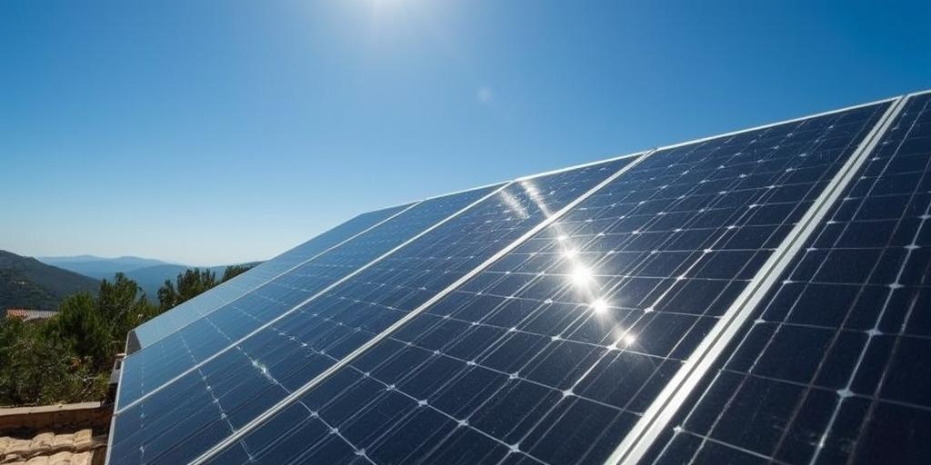 Clean solar panels on a Corsican rooftop, maximizing energy efficiency.